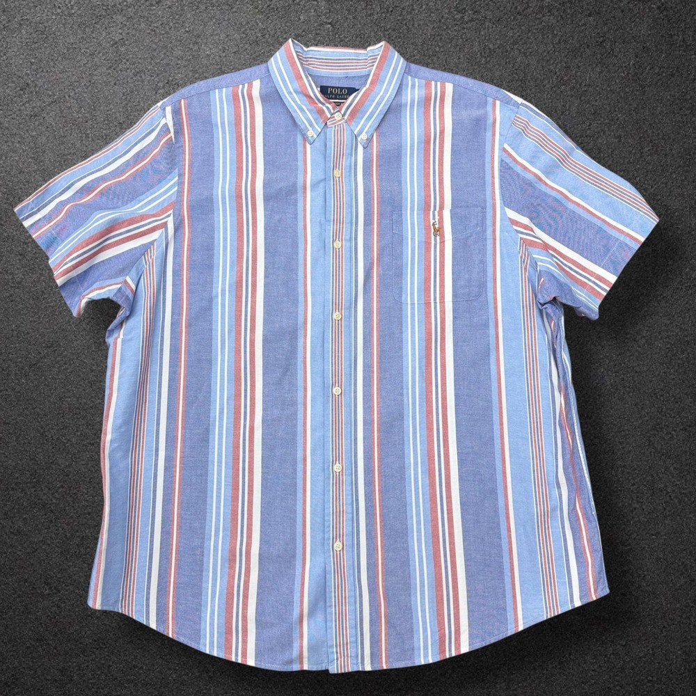 Polo Ralph Lauren Short Sleeve Oxford Shirt  Mens XXL Blue Red Striped Classic